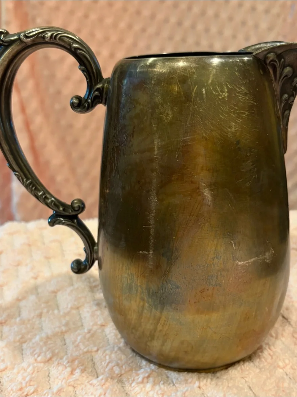 Ornate Handle Brass-Tone Pitcher Vase - Gold Finish
